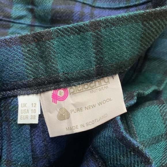 Vintage Pitlochy Knitwear Pure Wool Green Tartan Skirt - Picture 6 of 8